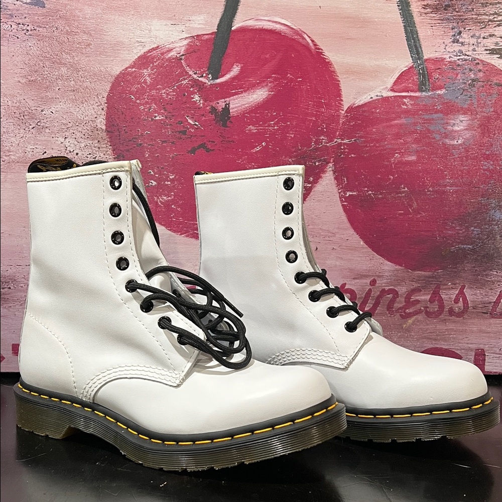 Dr. Martens White Combat Boots with Black Laces